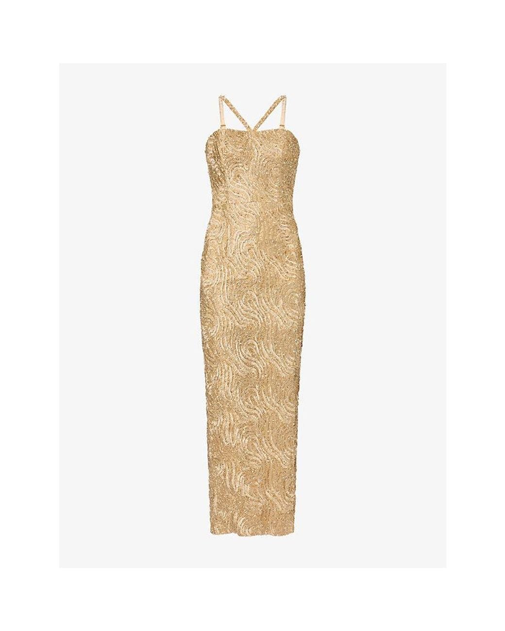 GRACE FAENA Natural Beaded Swirl Cotton-Silk Midi Dress