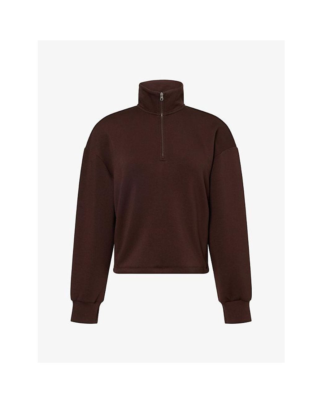 Varley Brown Sian Cropped Half-Zip Jersey Sweatshirt