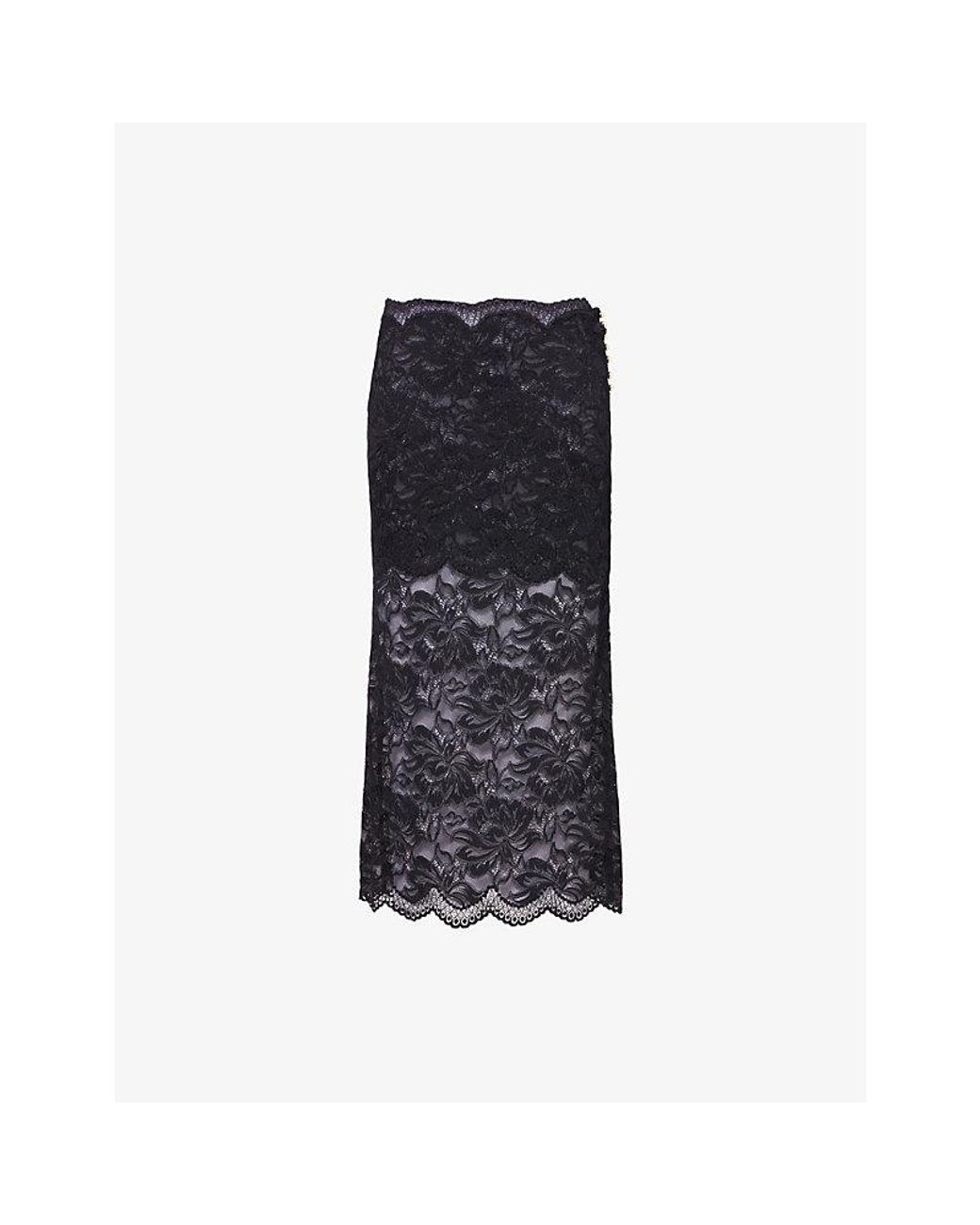 Rabanne Blue Jupe Floral-Lace Woven Midi Skirt