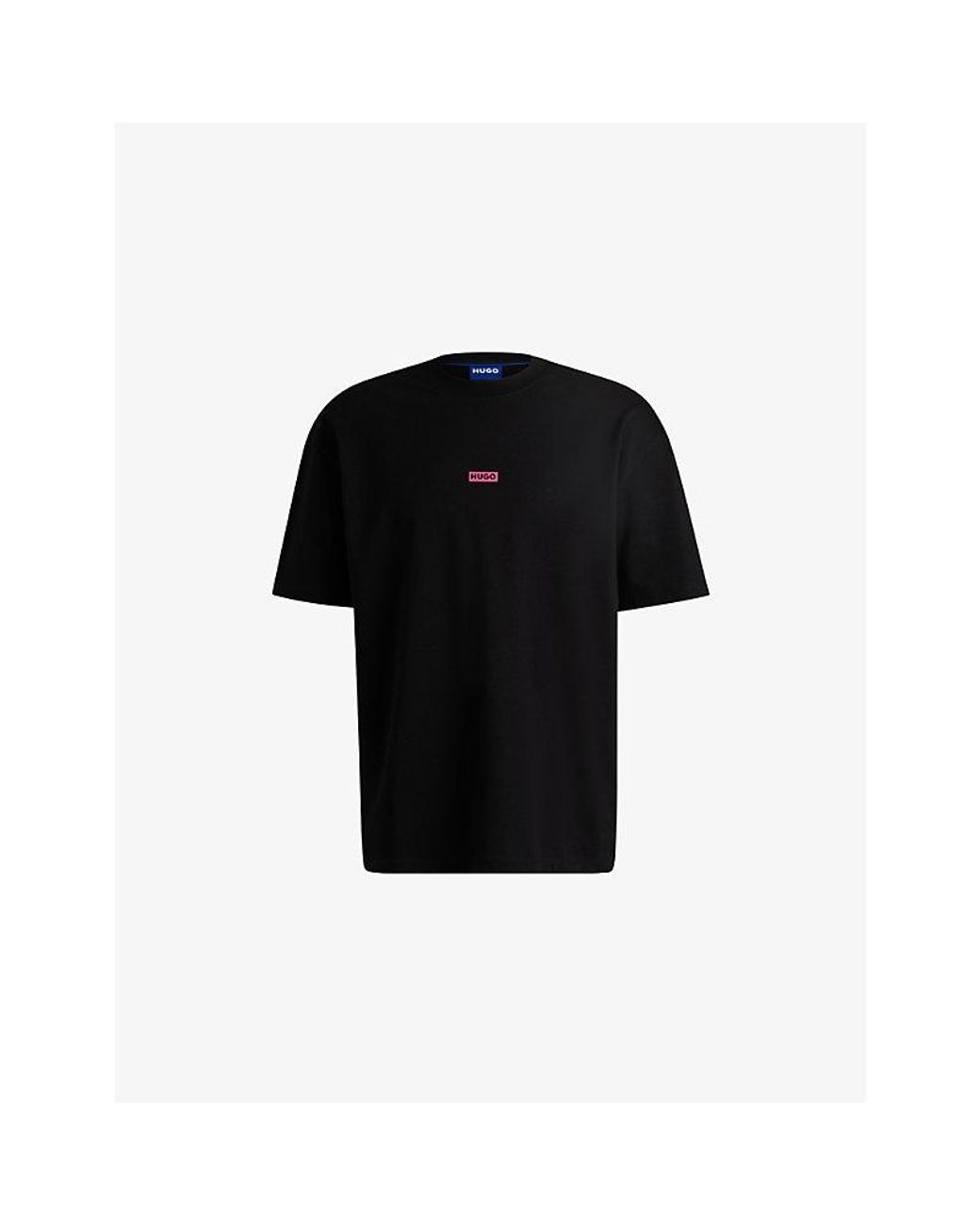 HUGO Black Logo-Print Loose-Fit Cotton-Jersey T-Shirt for men