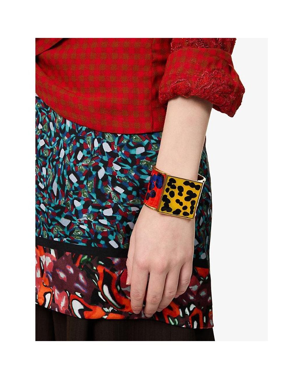Dries Van Noten Red Handmade Painted Brass And Enamel Cuff Bracelet