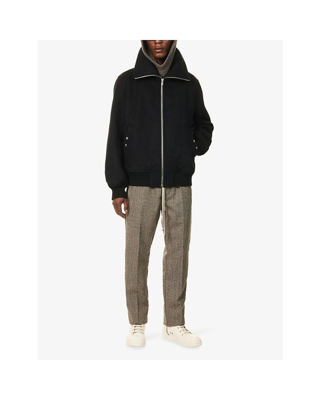 Rick Owens Black Dracuflight High-Neck Wool Bomber Jacket for men