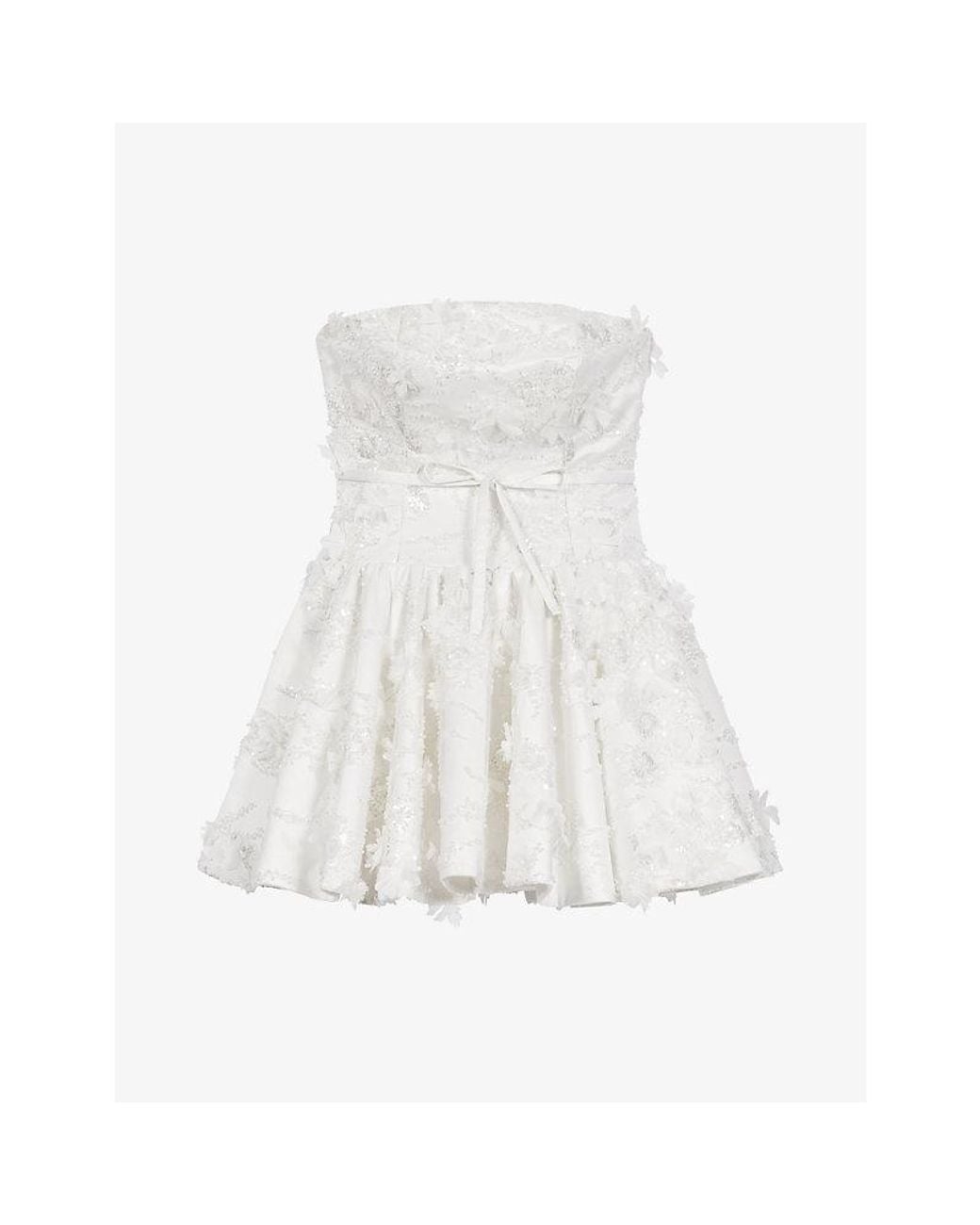Maje White Floral-Appliquéd Strapless Woven Mini Dress