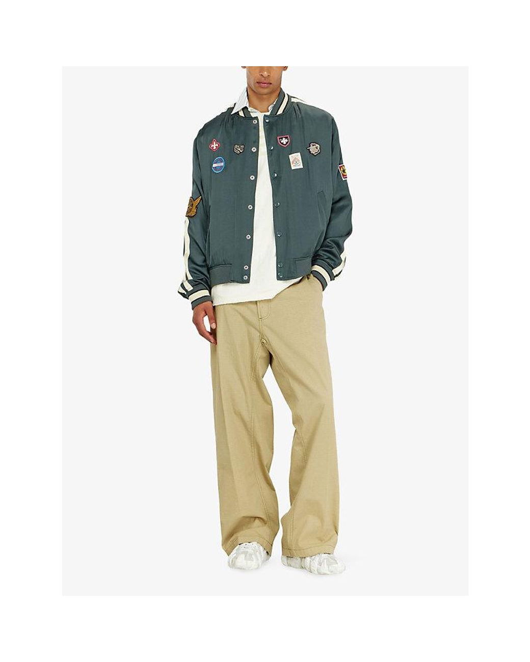 DIESEL Blue Embroidered-Patches Satin Bomber Jacket for men