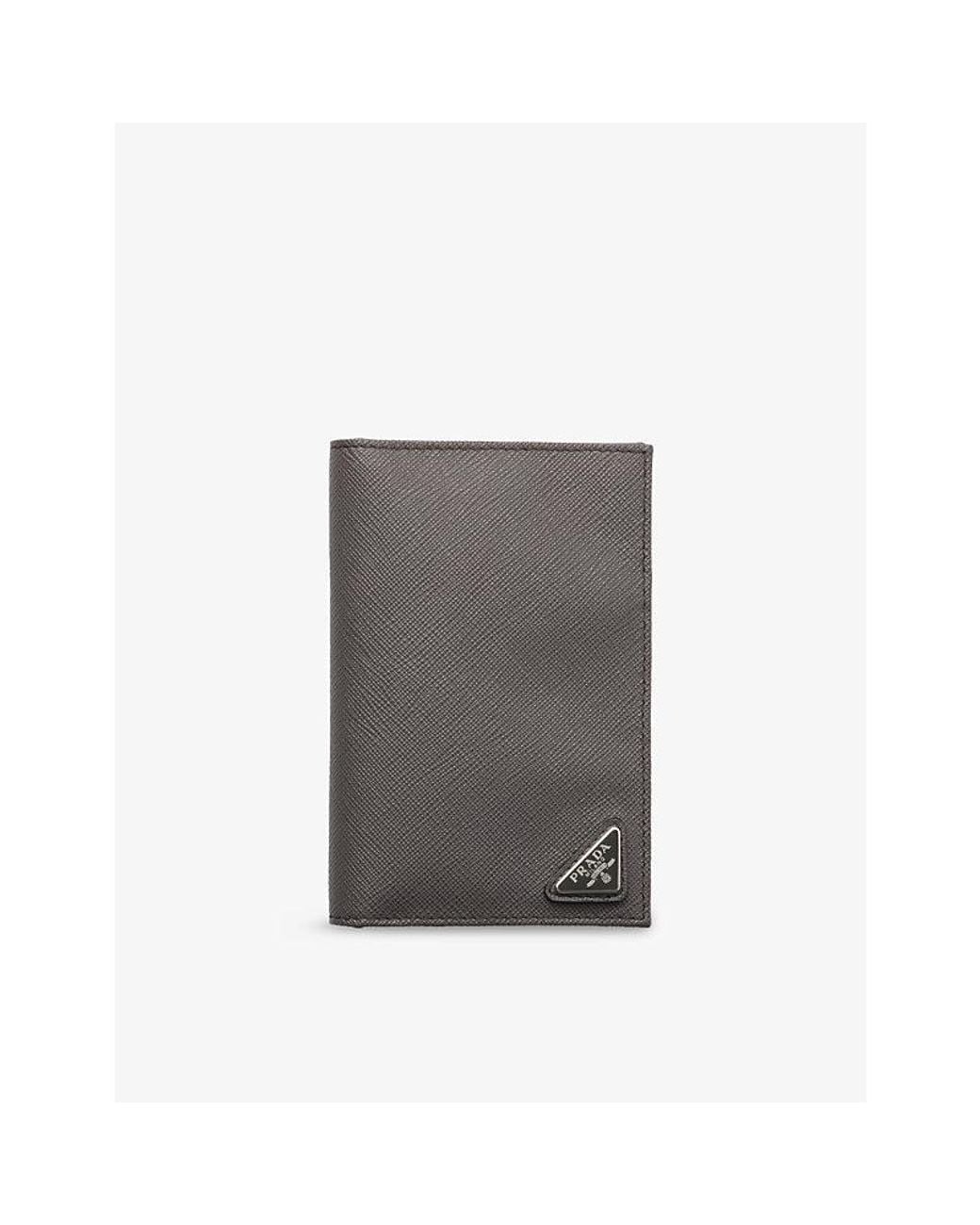 Prada Gray Saffiano Leather Passport Holder
