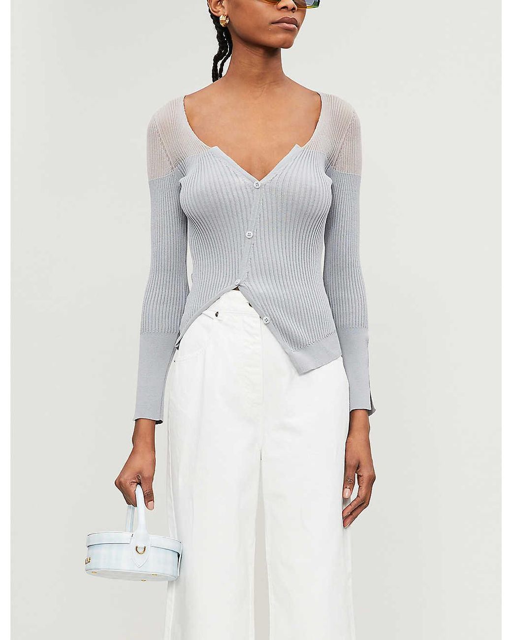 Jacquemus Le Cardigan Tordu Cotton-blend Knitted Cardigan in Gray 