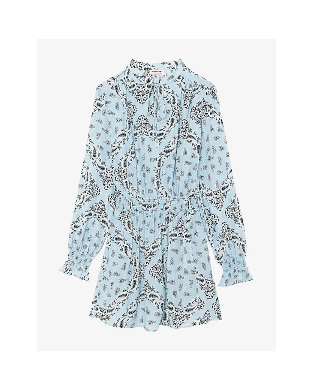 Zadig & Voltaire Blue Rayados Bandana-Print Woven Mini Dress