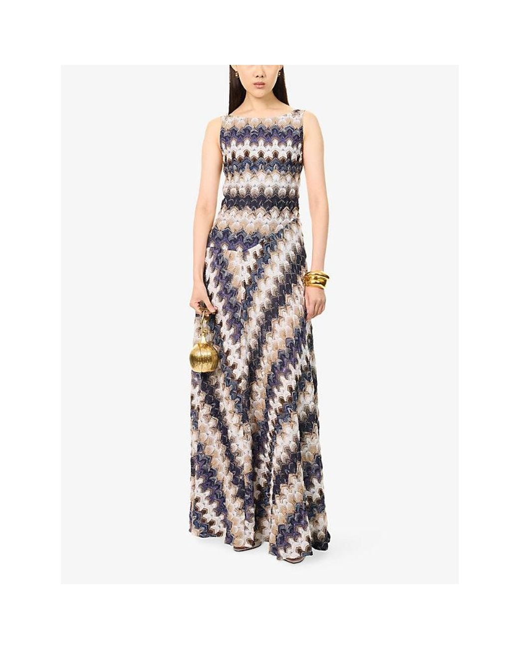 Missoni White Sleeveless Raschel-Lace Lamé Knitted Maxi Dress