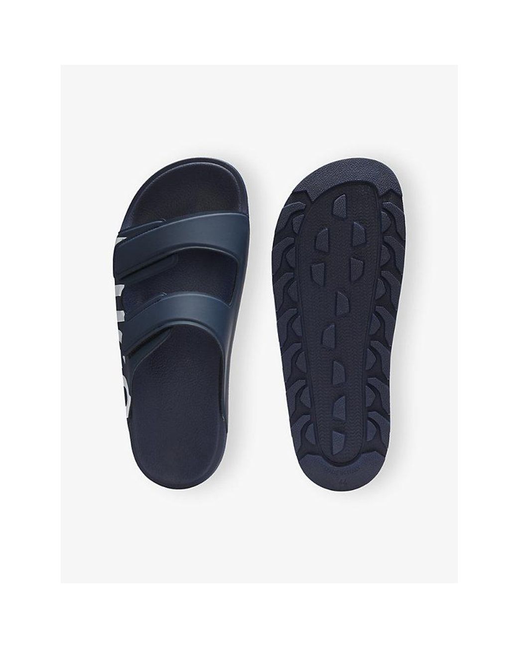 HUGO Blue Brand-Print Rubber Sliders for men