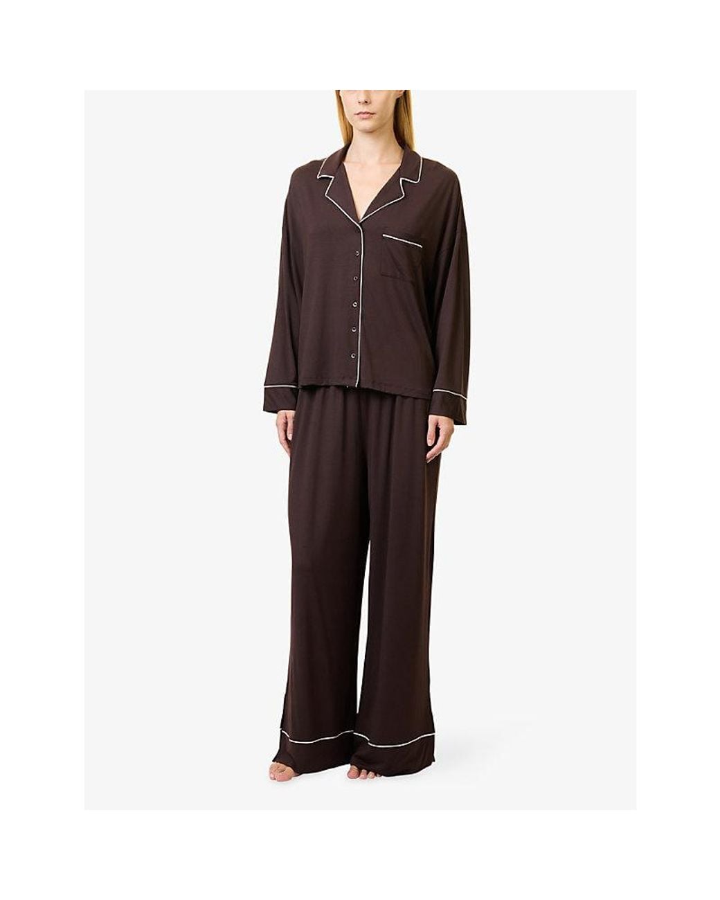 Lounge Underwear Brown Elasticated-Waist Stretch-Woven Pyjama Bottoms