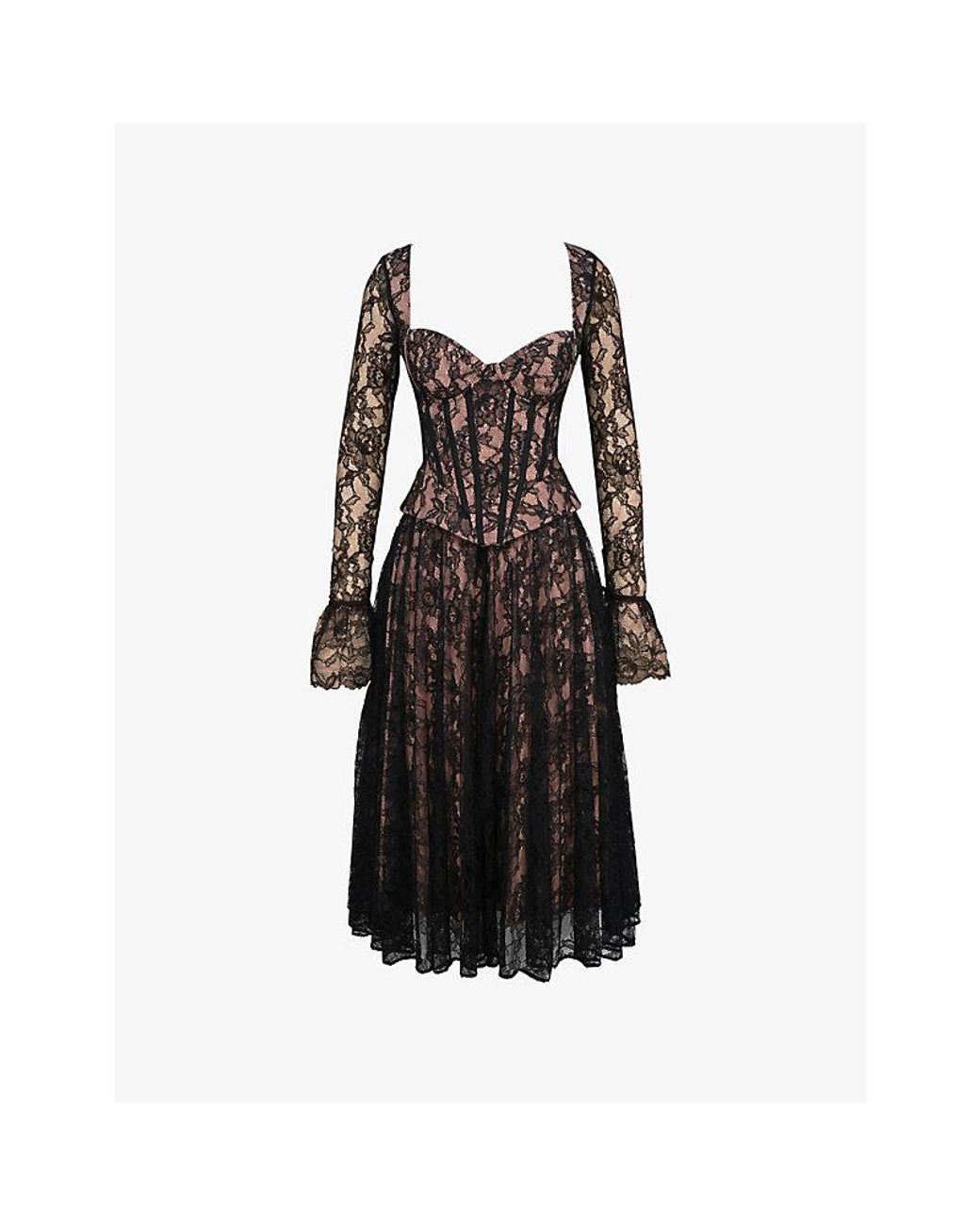 black lace corset midi dress house of cb 'Gaia' Black Lace Corset Midi Dress