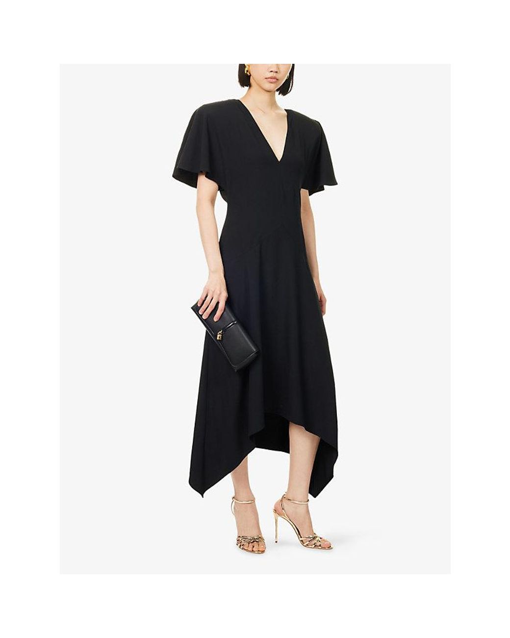 Stella McCartney Black Relaxed-Fit V-Neck Woven Midi Dress