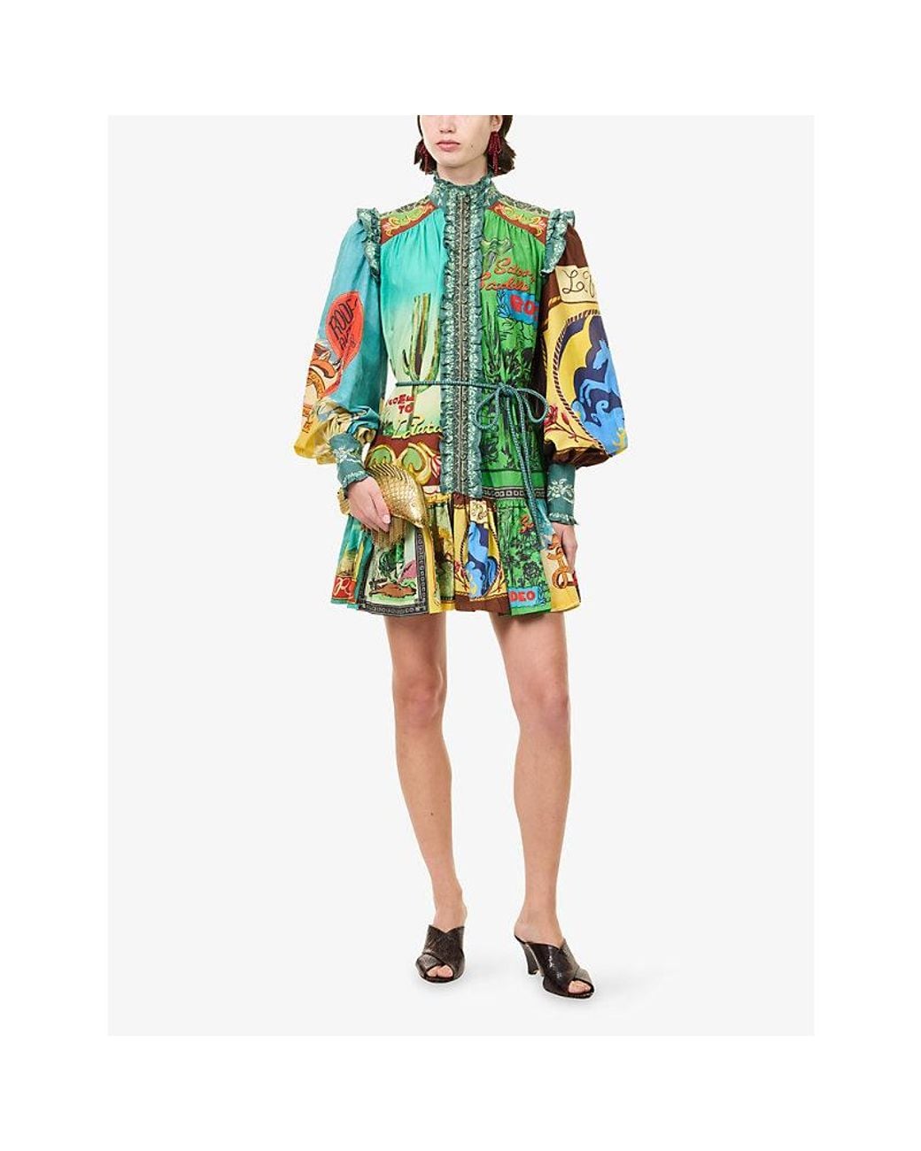 ALÉMAIS Green Ace Printed Cotton And Silk-Blend Mini Dress
