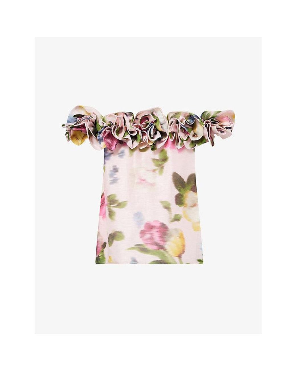 Carolina Herrera Pink Off-Shoulder Floral Linen-And-Silk Top