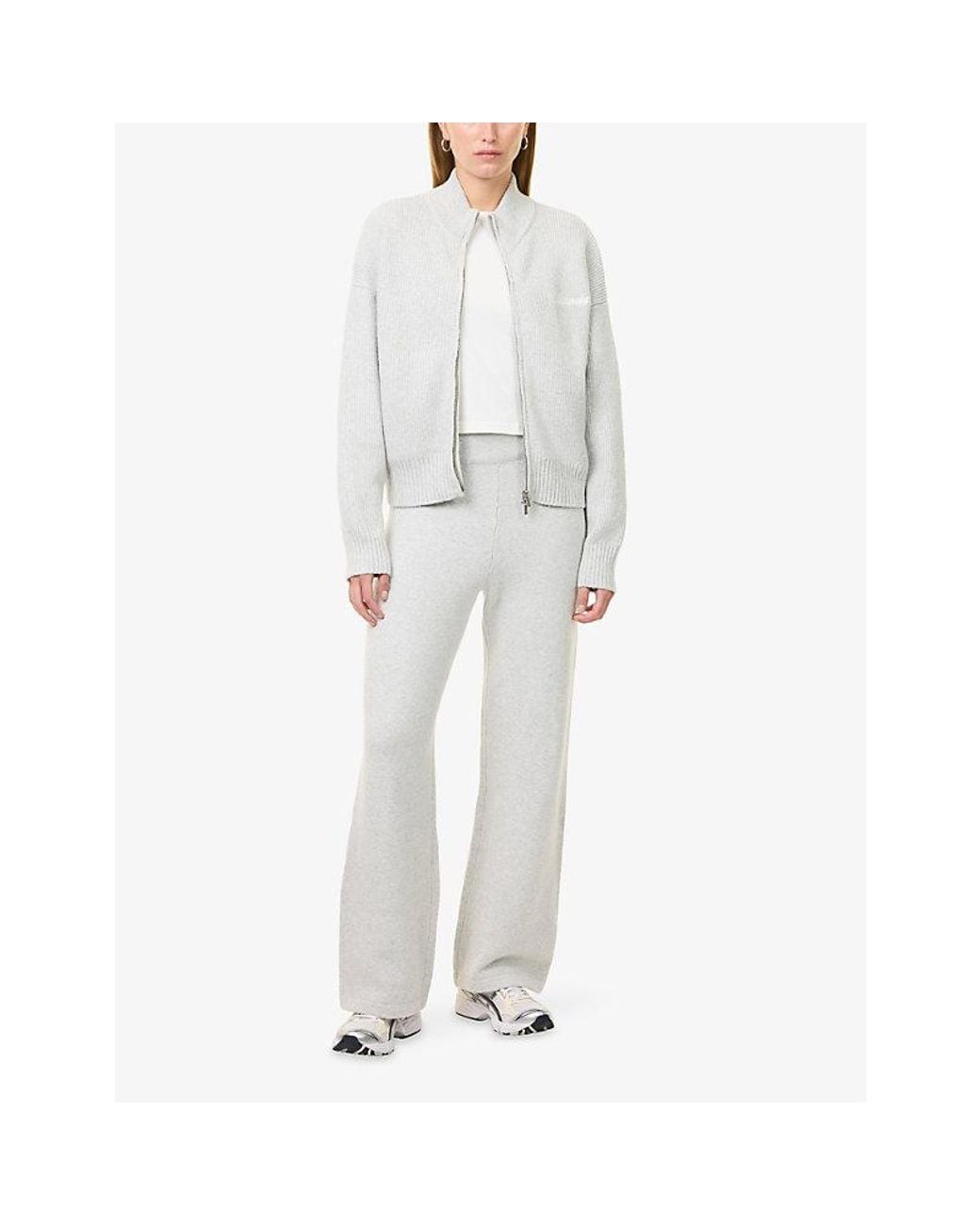 ADANOLA White Logo-Embroidered Wide-Leg Knitted Jogging Bottoms