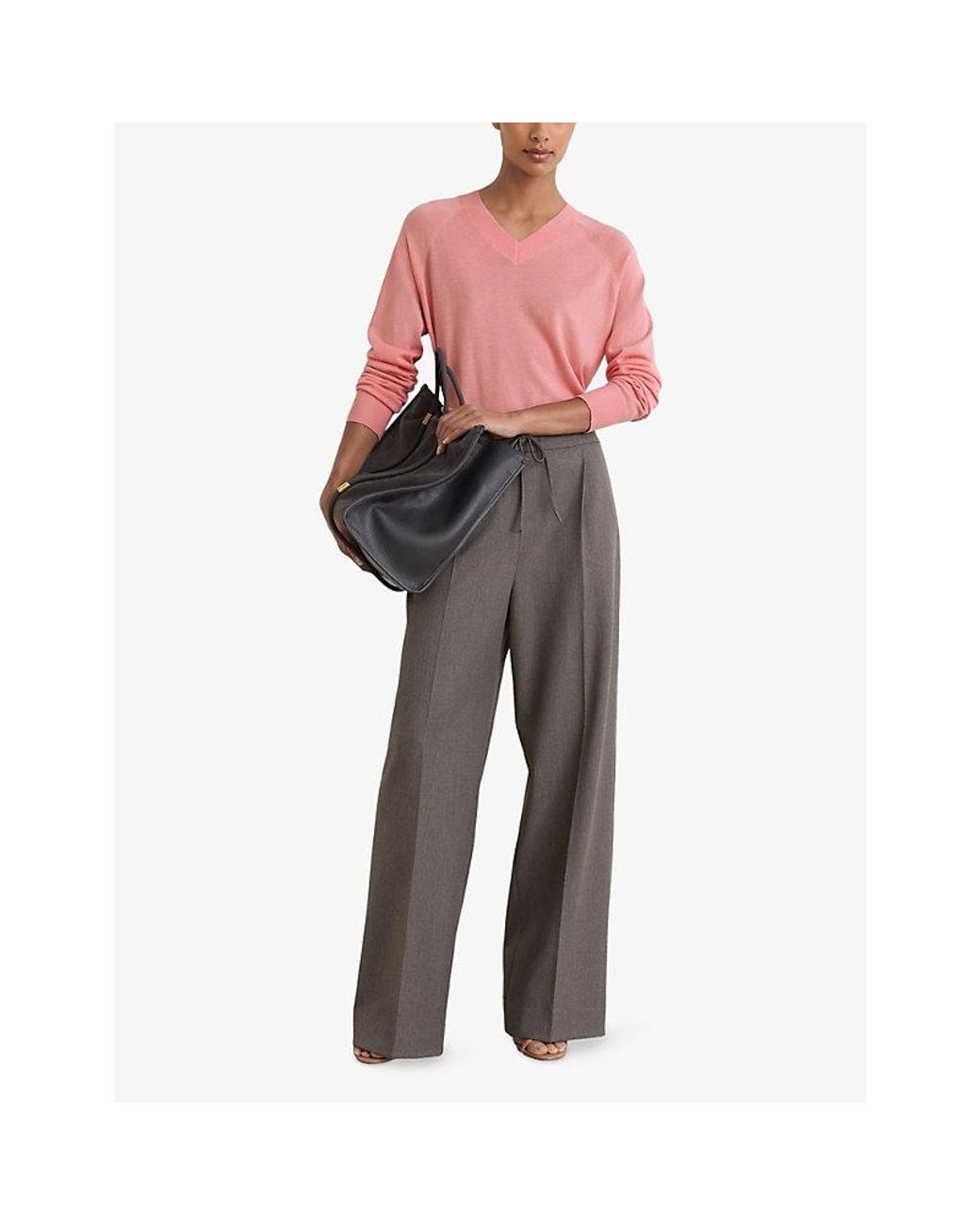 Reiss Pink Paris V-Neck Wool Jumper