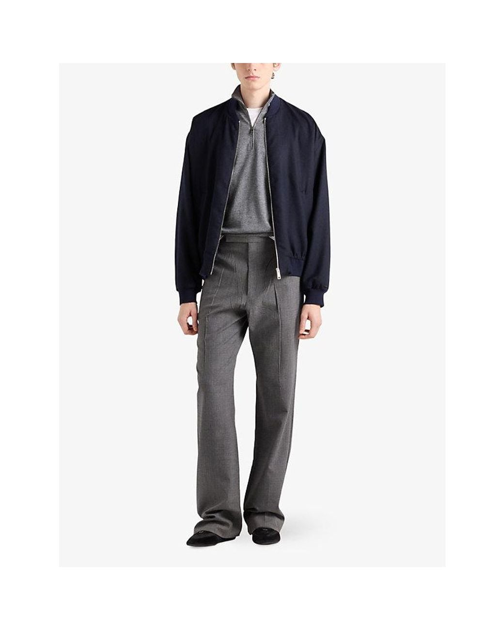 Prada Gray Logo-Embroidery Half-Zip Cashmere-Silk Turtleneck for men