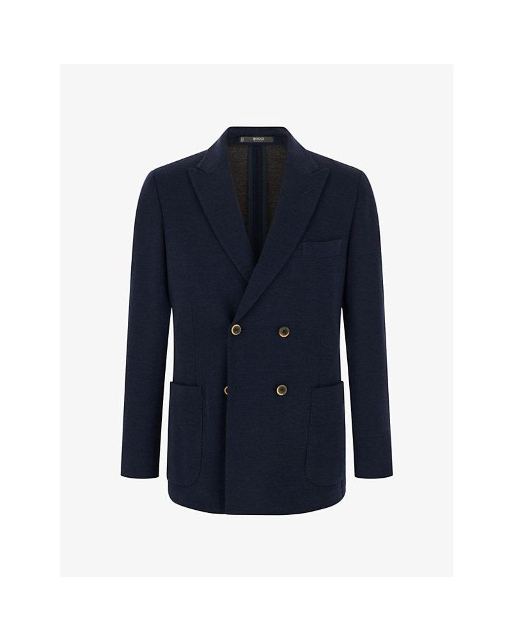 Boggi Blue Double-Breasted Regular-Fit Wool-Blend Jacket for men