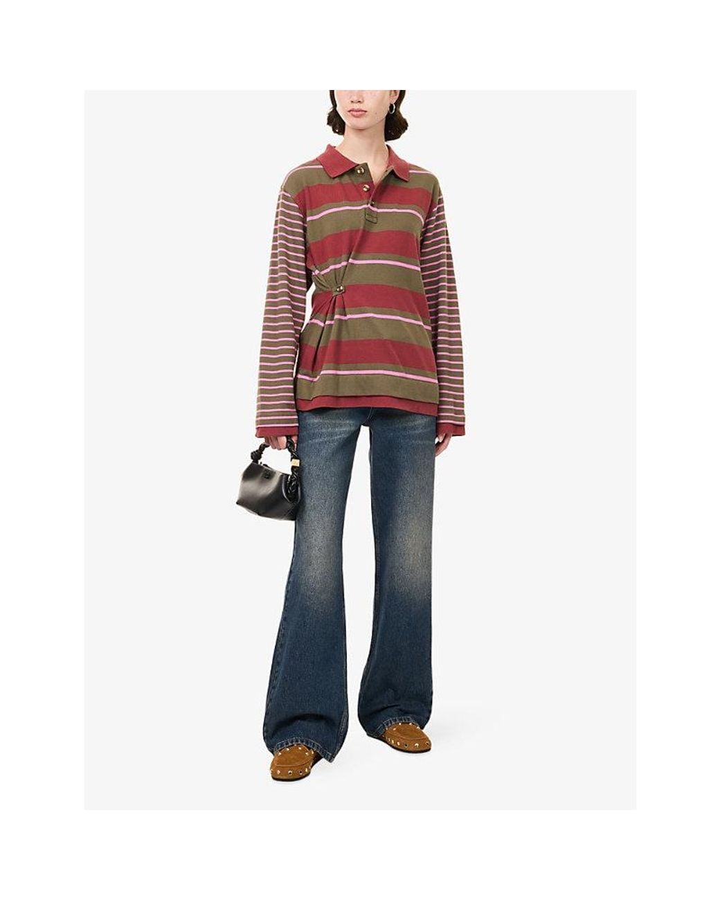 Damson Madder Red Noah Cinched Striped Rugby Cotton Top