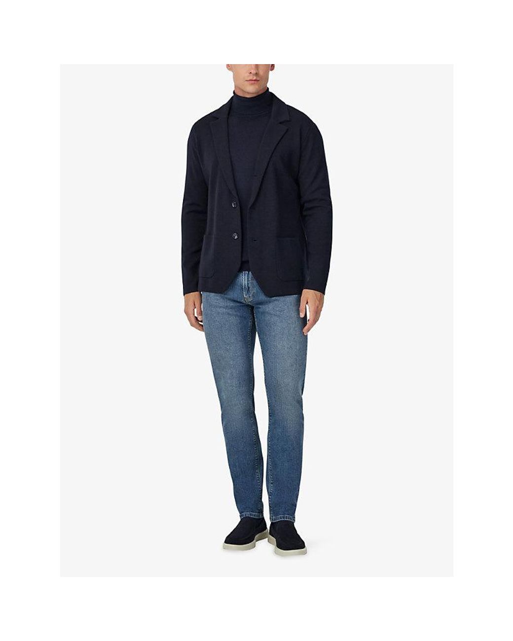 Boggi Blue Collared Single-Breasted Wool Jacket for men