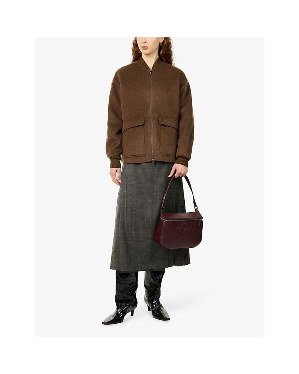 ME+EM Brown Varsity Swing Wool-Blend Jacket