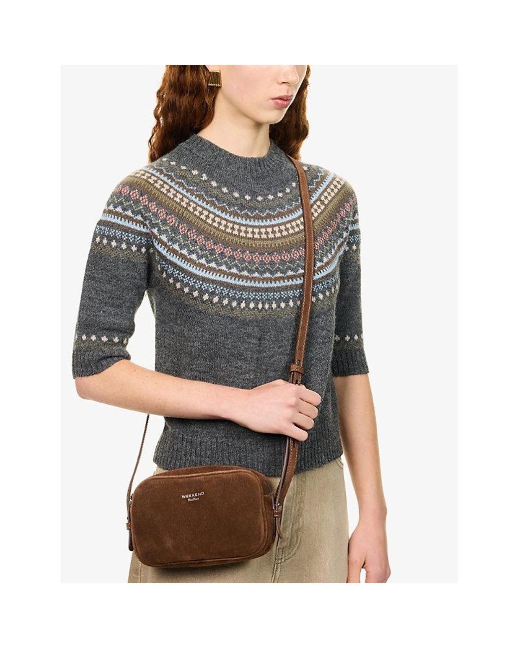Weekend by Maxmara Brown Small Suede Camera Bag