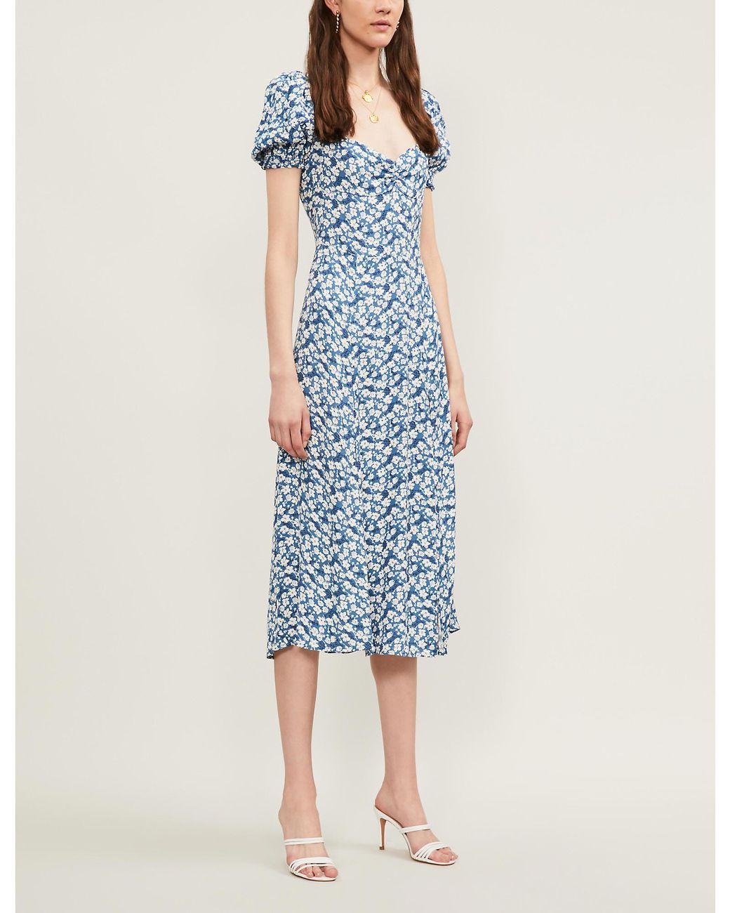 Reformation Lacey Floral-print Crepe Midi Dress in Blue | Lyst