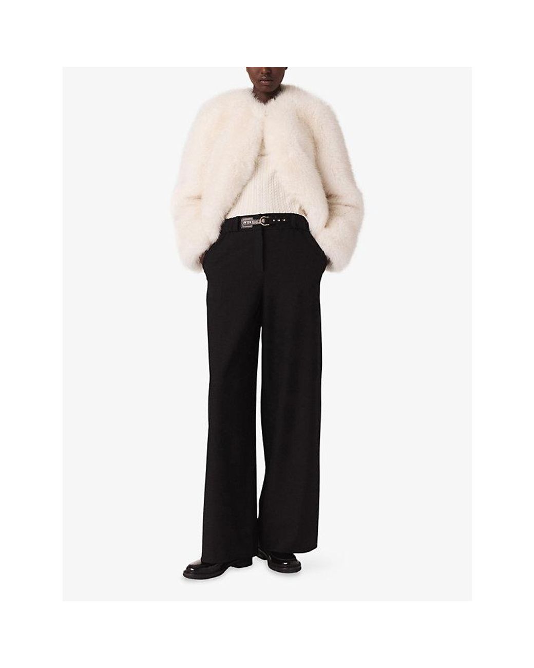 Maje Black Wide-Leg Mid-Rise Stretch-Woven Trousers