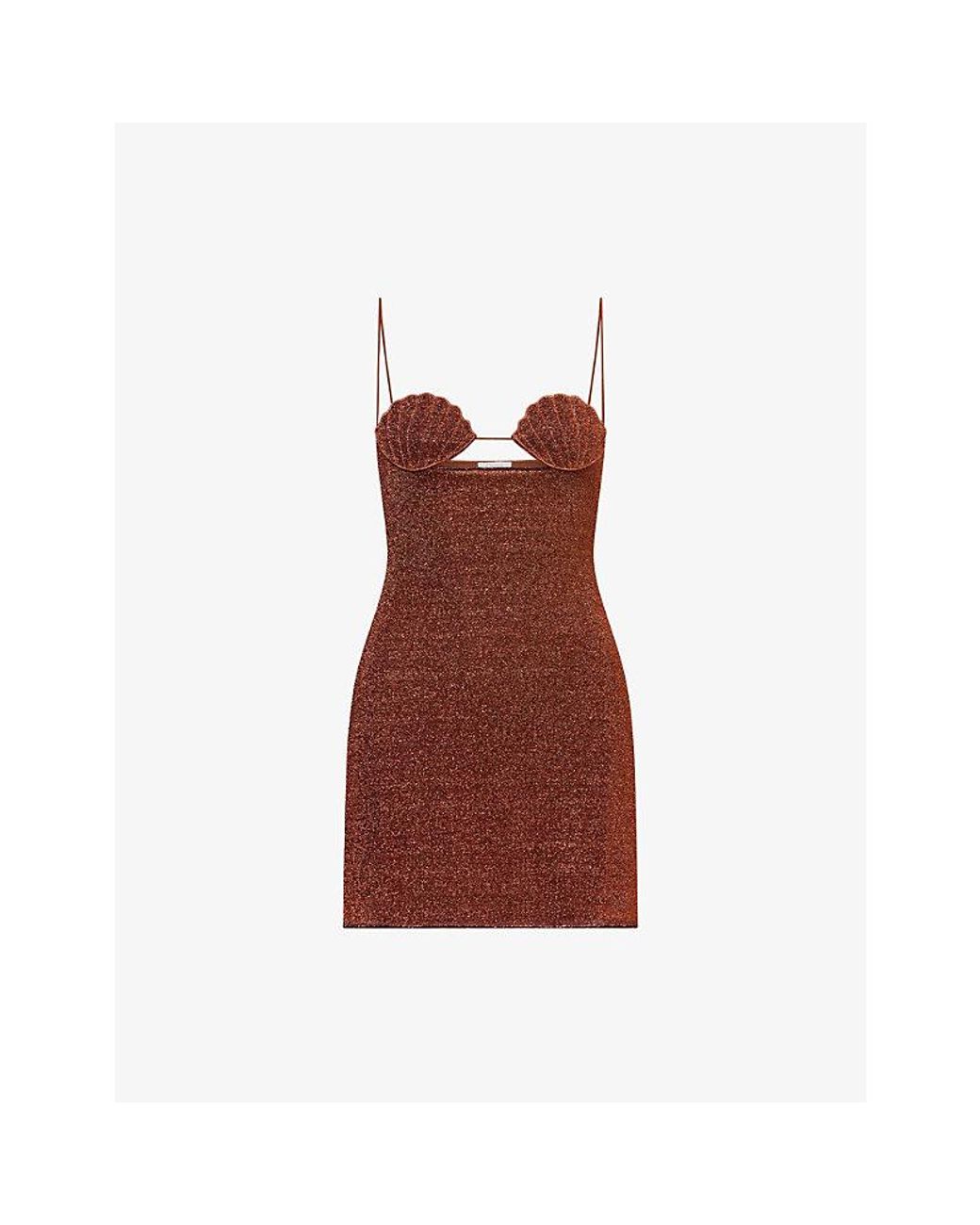 Oseree Brown Lumiere Shell Metallic Knit Dress