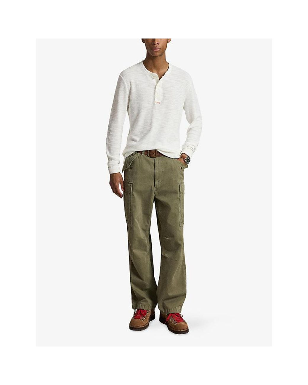 Polo Ralph Lauren White Long-Sleeve Cotton Henley Top for men