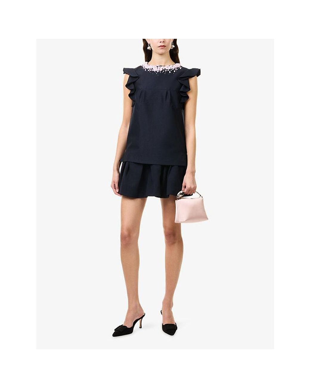 ShuShu/Tong Blue Gathered Pleated Wool Mini Skirt