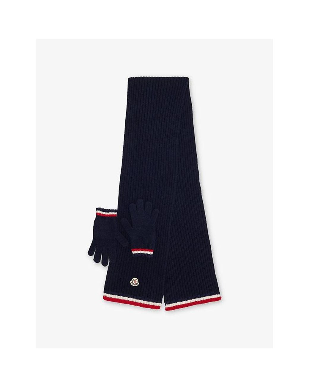 Moncler Blue Kids' Tri-Colour Virgin-Wool Scarf And Gloves Set for men