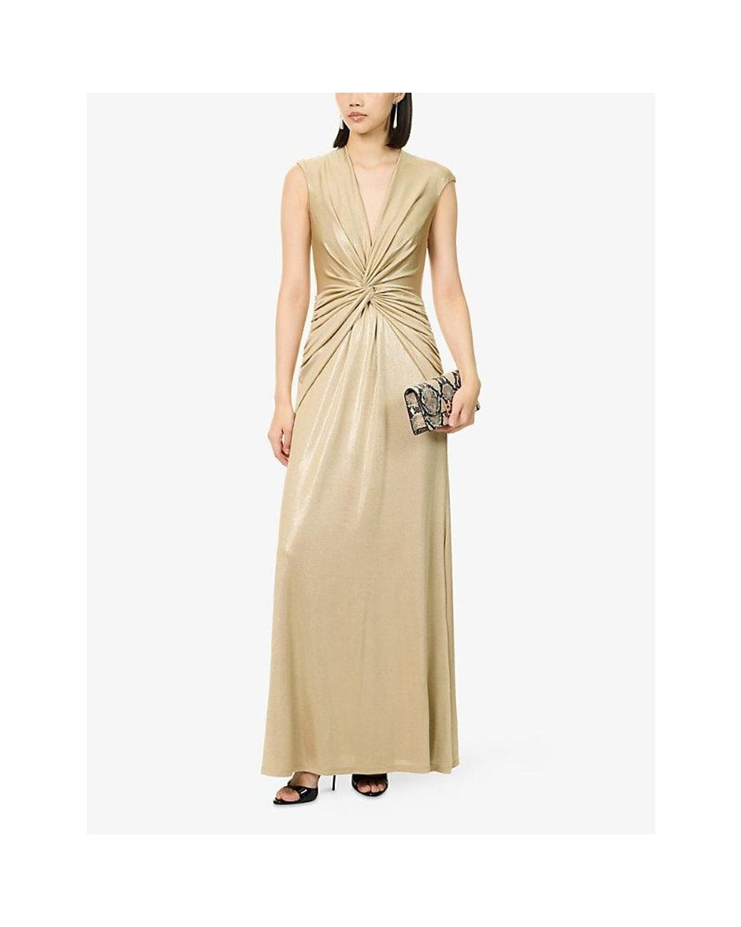 Ralph Lauren V-Neck Metallic Jersey Maxi Dress