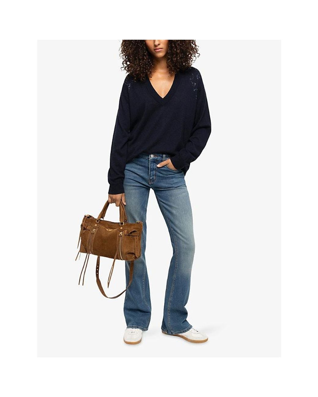 Zadig & Voltaire Blue Swyny Embellished V-Neck Relaxed-Fit Cashmere Jumper