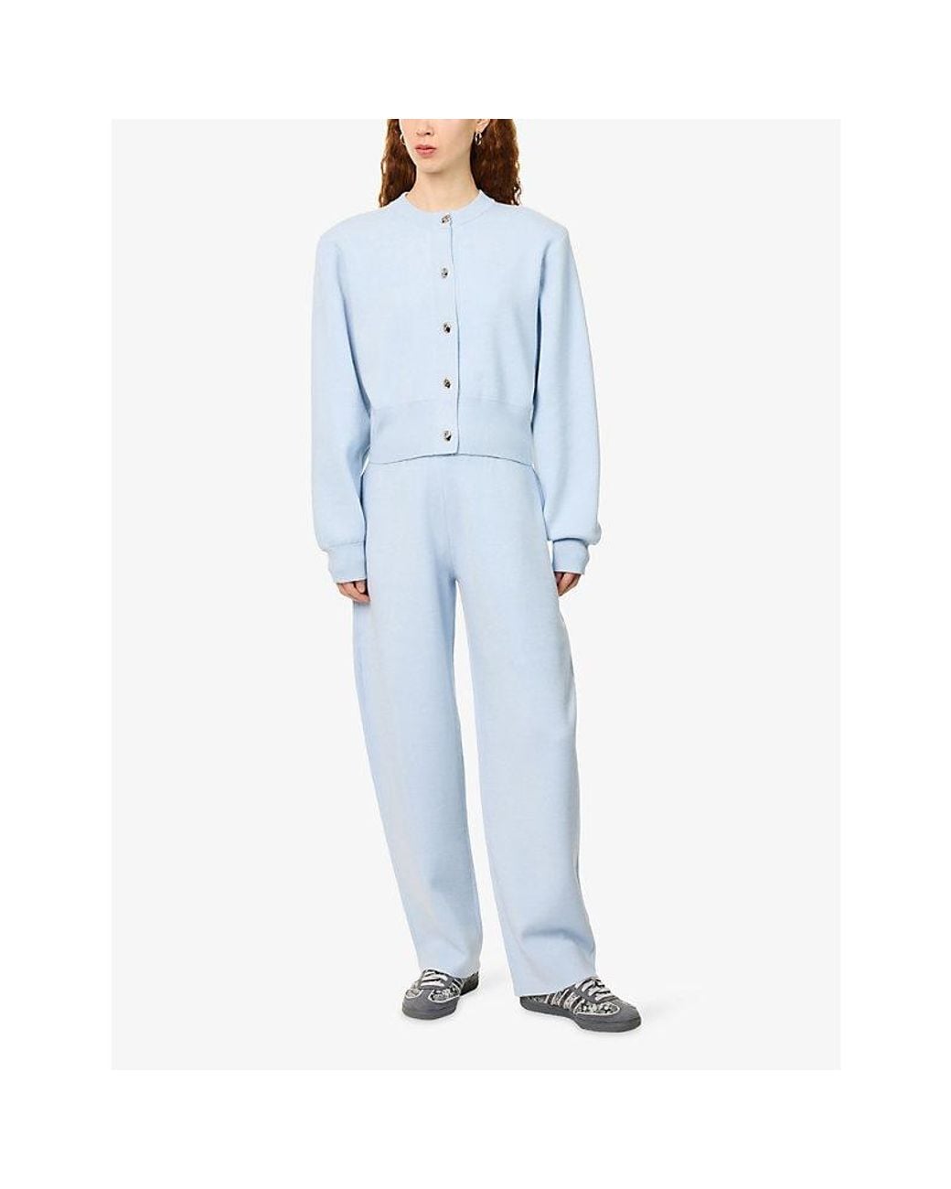 The Couture Club Blue Compact Sculptural-Button Knitted Cardigan