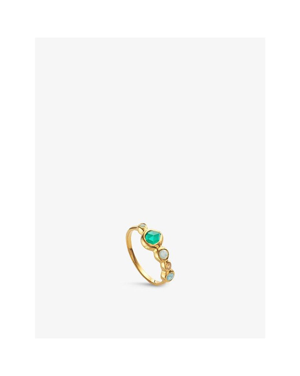 Monica Vinader White Mv Siren Bezel Multi Gemstone 18Ct-Plated Sterling, Rock Crystal, Chrysoprase, Onyx And Amazonite Ring