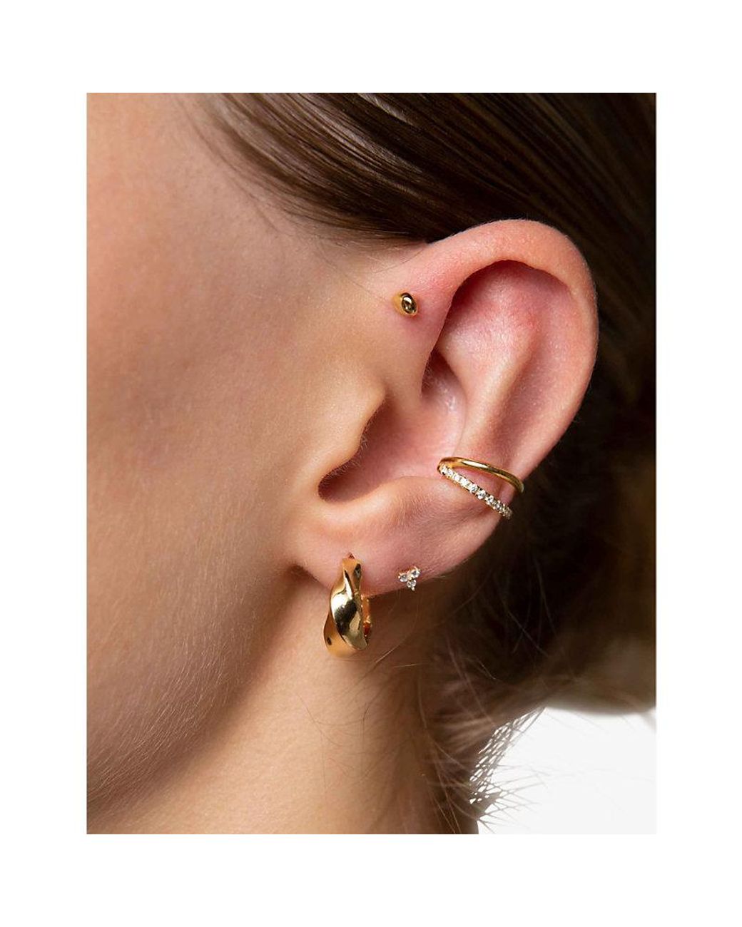 Astrid & Miyu Natural Triple Crystal 18Ct-Plated Sterling- Stud Earrings