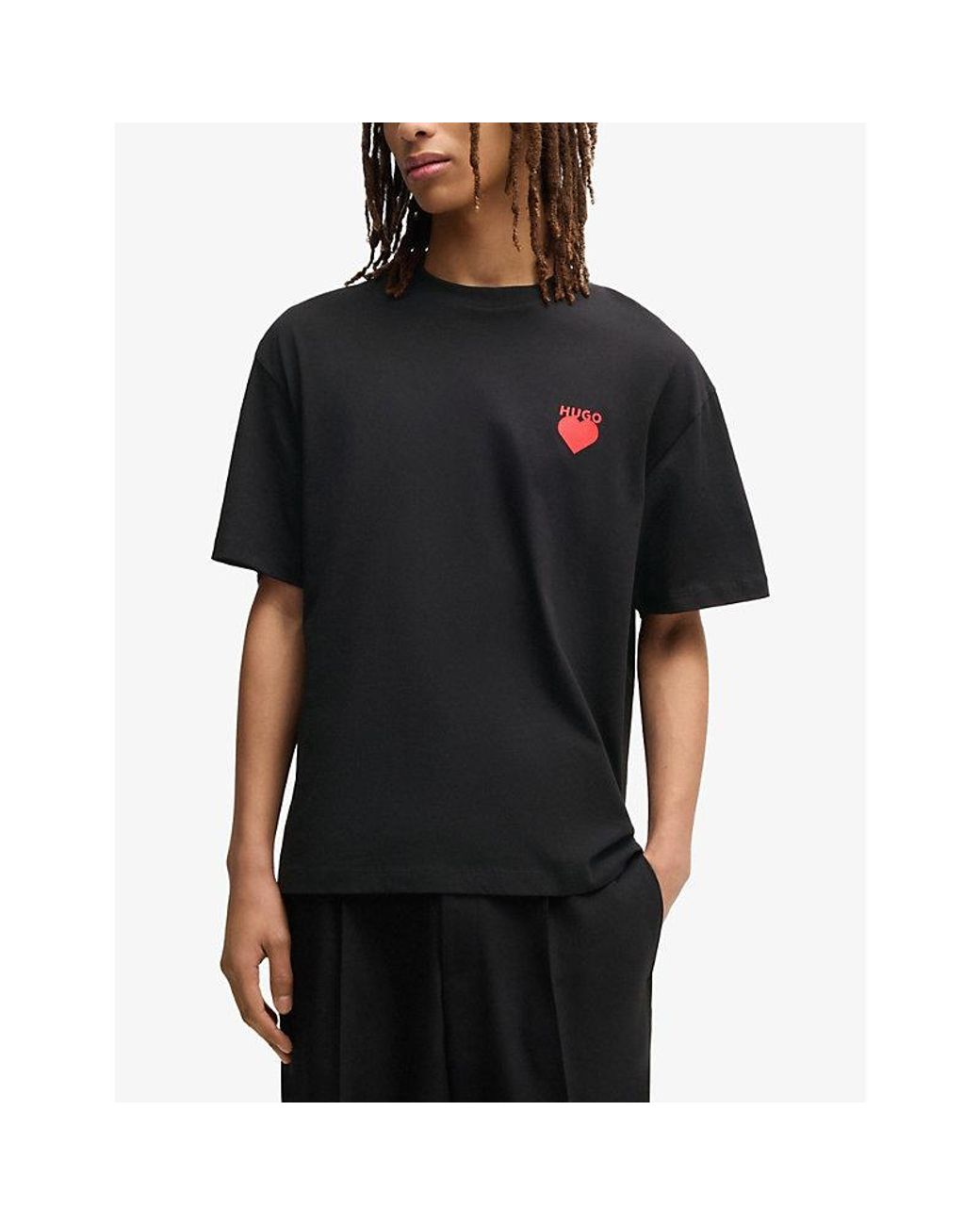 HUGO Black Branded-Print Relaxed-Fit Cotton-Jersey T-Shirt for men