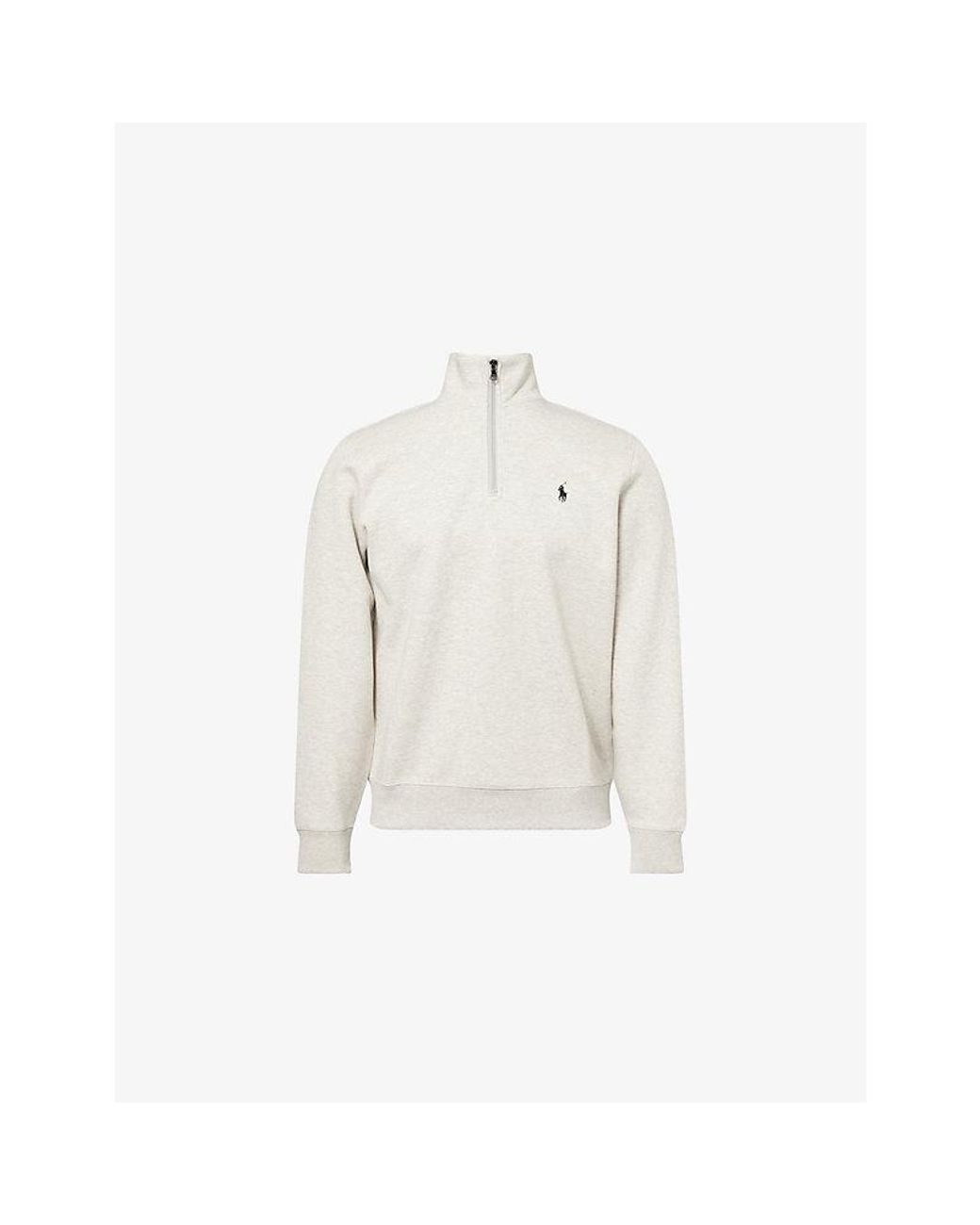 Polo Ralph Lauren White Embroidered-Logo Long-Sleeve Cotton-Jersey Sweatshirt for men