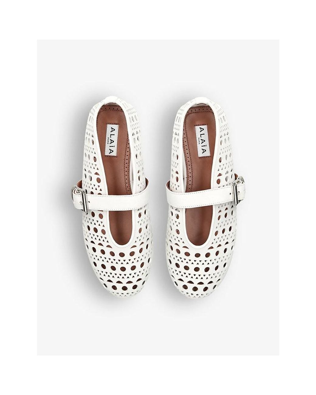 Alaïa White Vienne Cut-Out Leather Ballet Courts