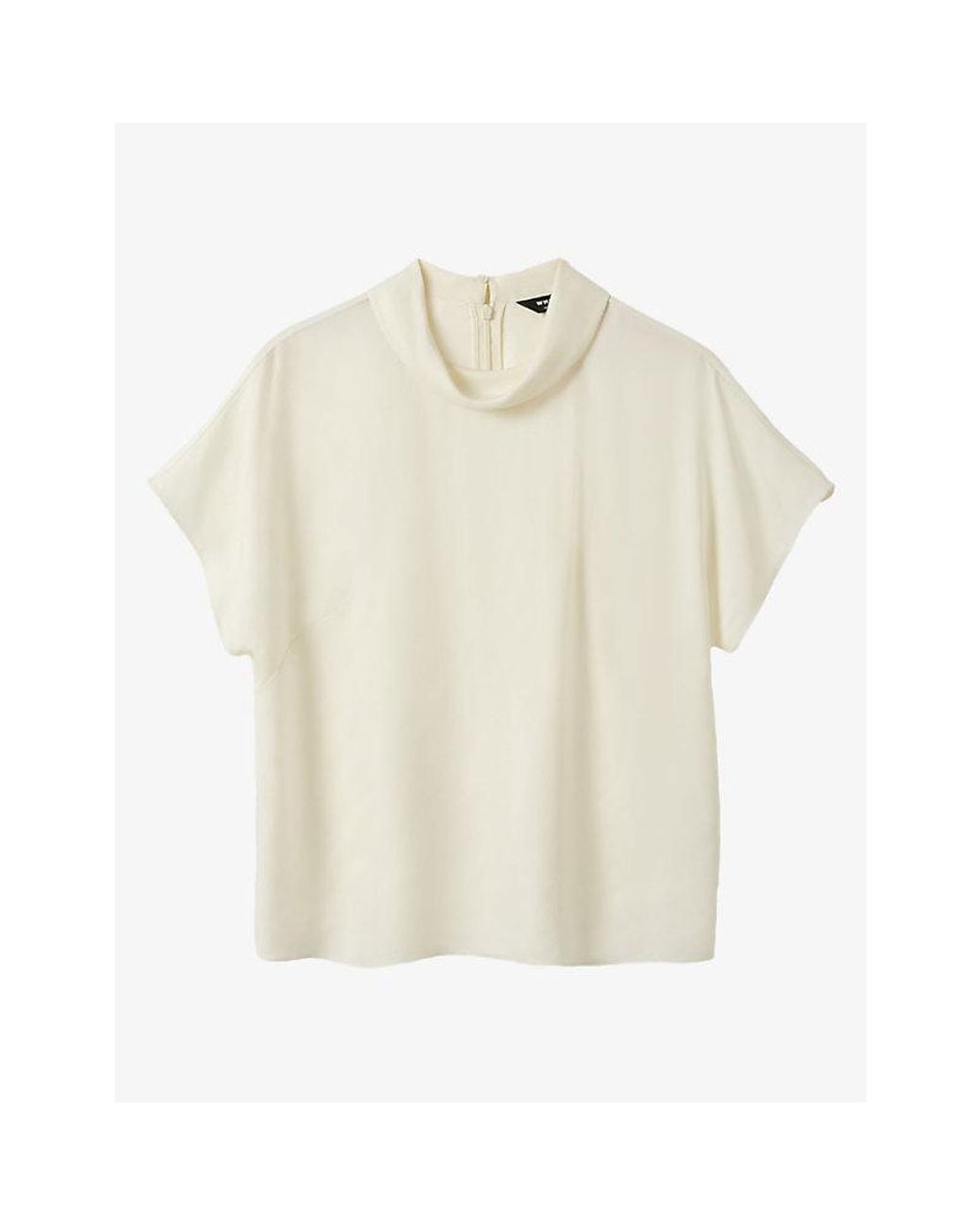 Whistles White Funnel-Neck Seam-Detail Woven Blouse