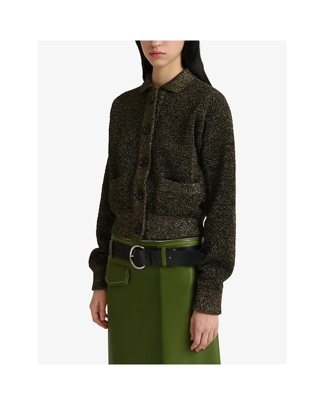 Marni Black Metallic-Weave Knitted Virgin-Wool Cardigan