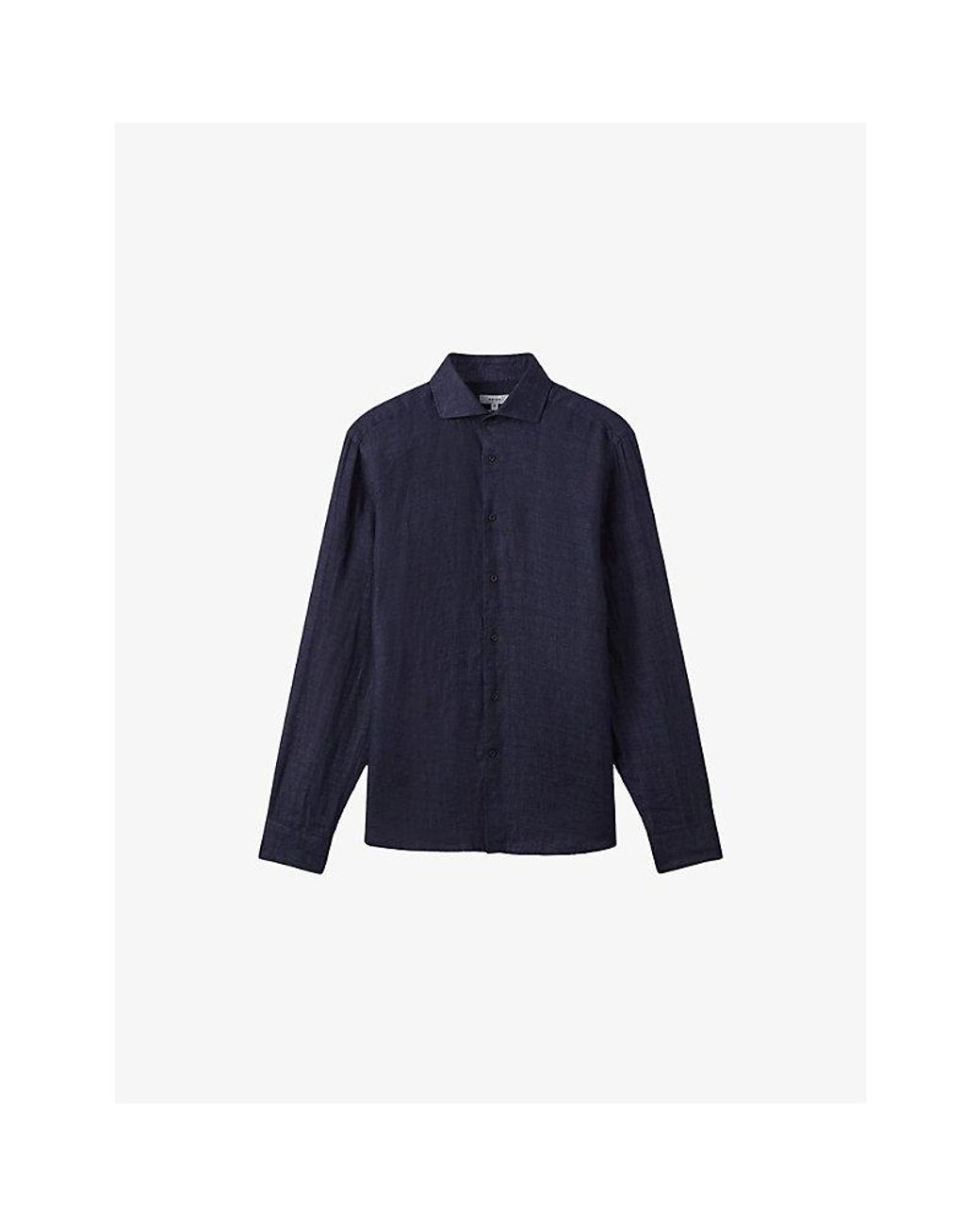 Reiss Blue Ruban Cutaway-Collar Regular-Fit Linen Shirt for men