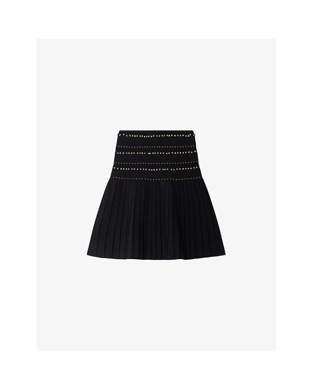 Sandro Black Stud-Embellished Flared Knitted Mini Skirt