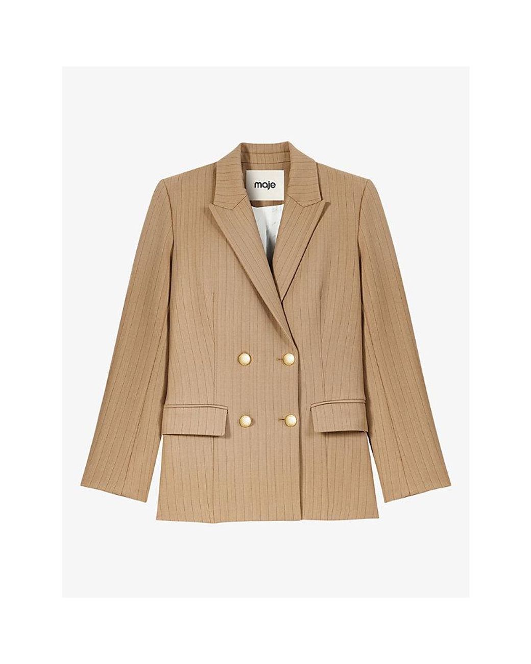 Maje Natural Tailored Double-Breasted Stretch Wool-Blend Blazer
