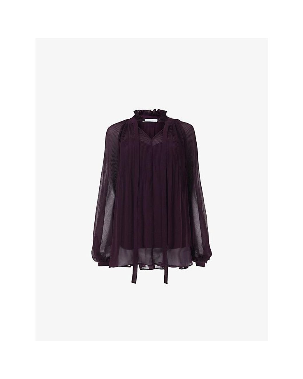 eem Purple Pleated Sheer Woven Blouse
