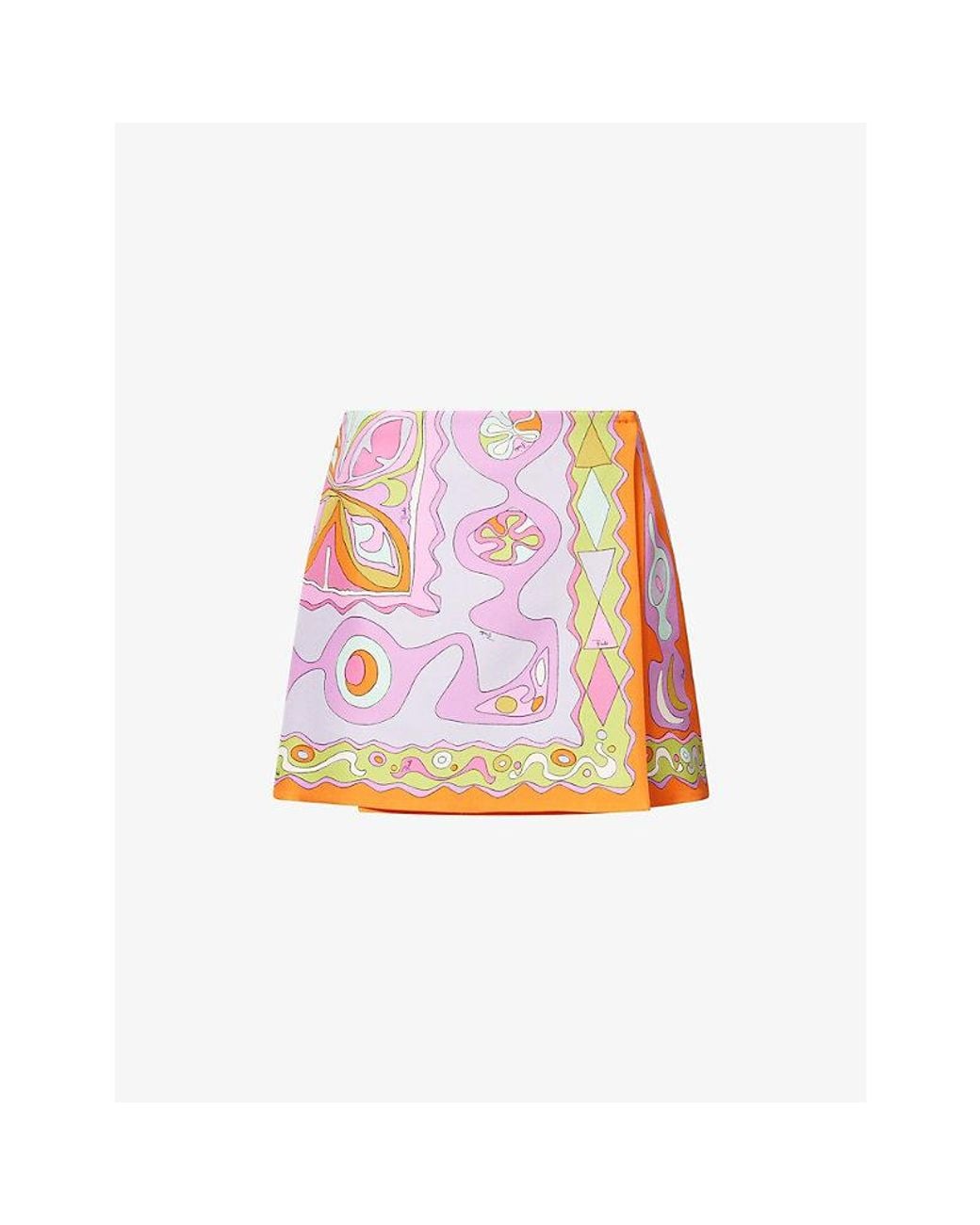 Emilio Pucci Pink Printed Wrap-Over Silk Mini Skirt