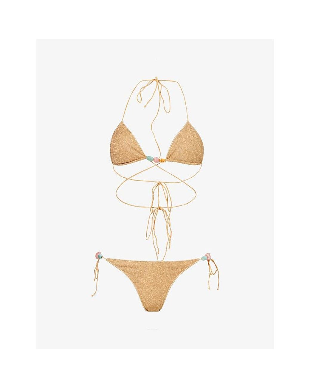 Oseree White Lumiere Beads Micro Bikini Set