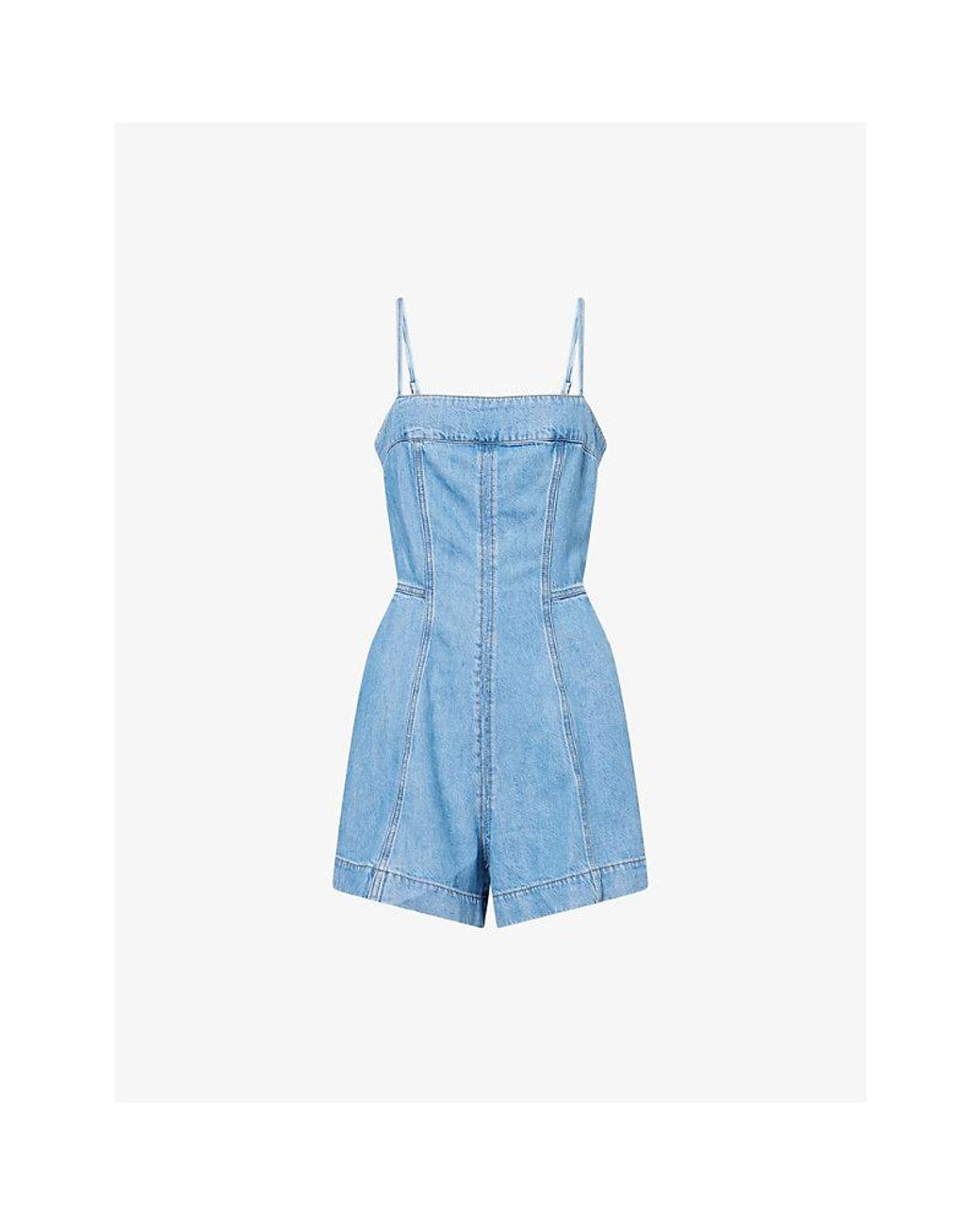 PAIGE Blue Pippa Cotton-Blend Denim Romper