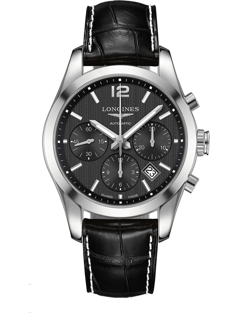 Longines L2.786.4.56.3 Conquest Classic Stainless Steel And Leather  Chronograph Watch in Metallic for Men | Lyst